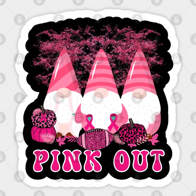 Pink Out Breast Cancer Awareness Gnomes and Football Sticker by Mind Your Tee